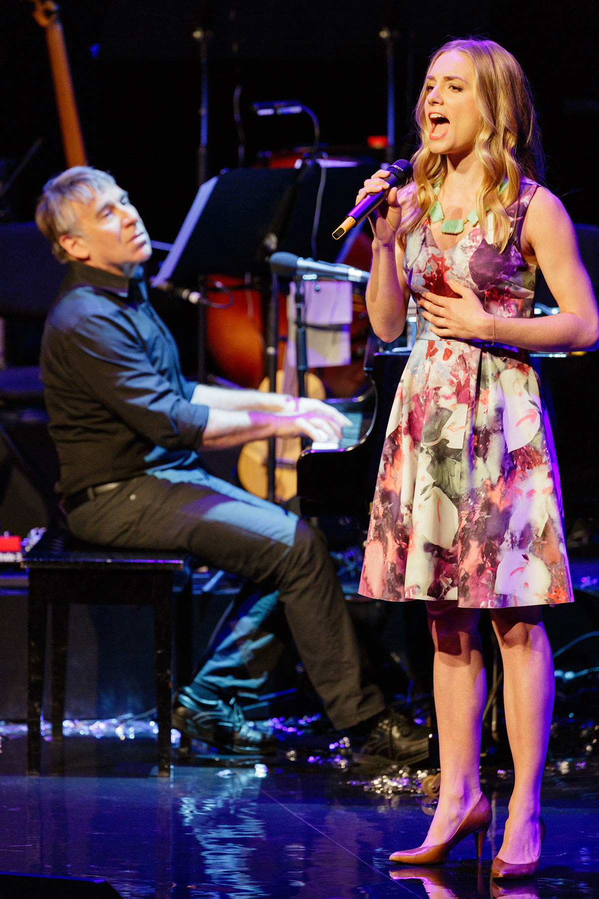 Stephen Schwartz at the piano with Christy Sullivan performing at the Theatre Royal Sydney